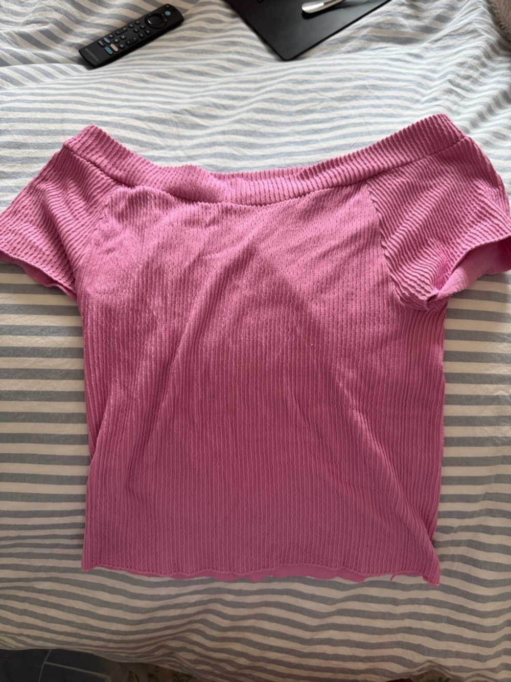 Free People Ribbed Off-Shoulder Top in Pink